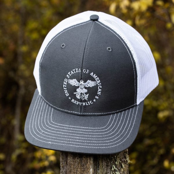 Gray and white USOAR logo hat from United States of American's Republic USOAR