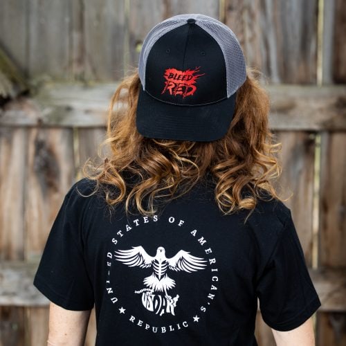 Stand for the Flag Womens back Woman wearing black Stand for the Flag T-shirt from United States of American's Republic USOAR